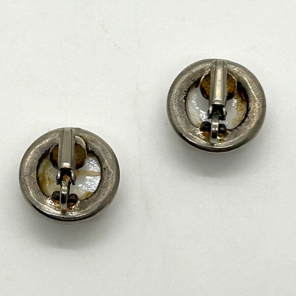 Vintage Hand Painted Porcelain Clip-On Earrings Floral Motif 3/4" Silver-tone - Picture 6 of 10